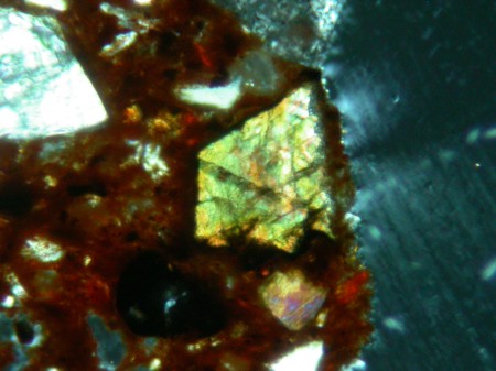 Hornblende - Cross polarised light - Faza petrofabric, Yemen - Field of view 1mm