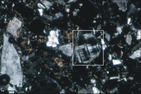 Microcline, cross polarized light - Nishapur petrofabric